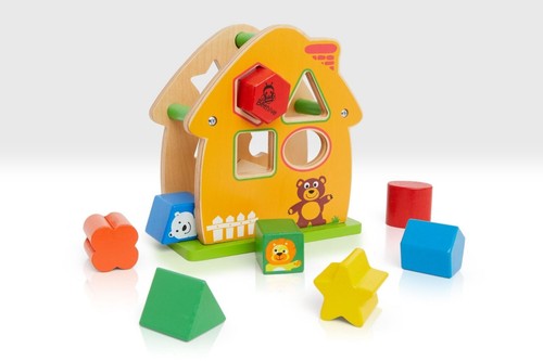 Wooden toy shapes sorter house - toy,