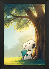 Snoopy reading under a tree