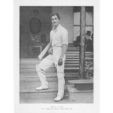CRICKET C.B. Fry (Charles Burgess Fry) Sussex CCC - Antique Print 1895