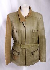 Vintage Leather Jacket Green Tan Poldo's Valencia Zip Pockets Belt 2-Tone Spain