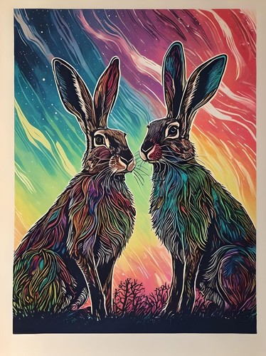 Unique hares print card - hares, or