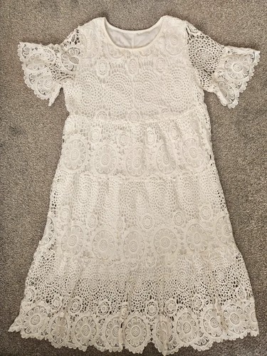 White tiered crochet dress