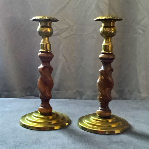 Pair brass candlesticks - of, /