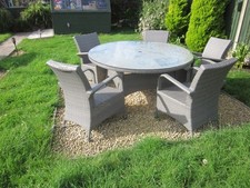 5 SEATER OUTDOOR RATTAN GARDEN DINING ROUND TABLE  AND CHAIR SET DARK GREY