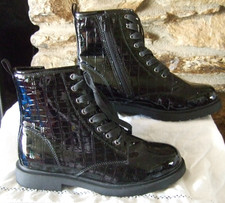 LIMITED COLLECTION BLACK MOCK CROC PATENT LACE UP ZIP BOOTS SZ 7 40 NEW