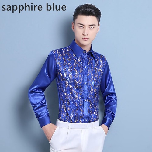 Men sequin top shirt faux - sequin, silk