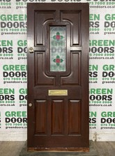 STAINED GLASS FRONT DOOR HARDWOOD WOODEN WOOD ANTIQUE STYLE COLOURED GLASS