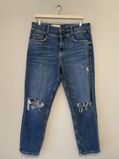 Pilcro Anthropologie Straight Leg Jeans Size 32 Mid Blue Distressed Denim Ankle