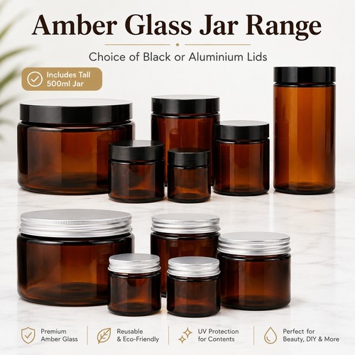 Amber glass jars - glass, lid