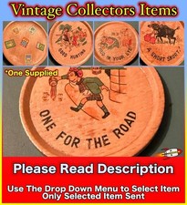 VINTAGE Wooden Drinks Coasters Bar Cartoon Scenes 1950s/1960s (Select Item) USED