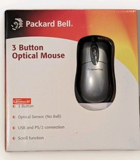 Classic Packard Bell O-3UP Optical Mouse Silver Wired 3-Button Scroll Wheel