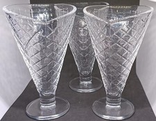 Textured Glass Waffle Cone Shaped Dessert Ice Cream Sundae Glasses Set Of Three 