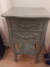 Vintage Rococo Style Bedside Table Drawer – grey - Carved