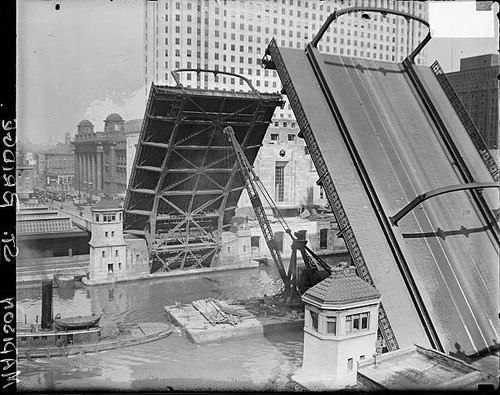 Two barges passing under - barges,