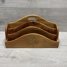 Vintage Letter Rack Wooden with Brass Inlay - 12" x 4" x 6.75"