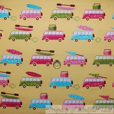 BonEful Fabric FQ Cotton Quilt Yellow White Pink Blue Water Sea Ocean Surf Board