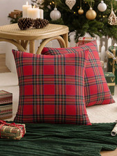 Set of 2 Scottish Plaid Christmas Cushion Cover Festive Xmas Tartan PillowCase