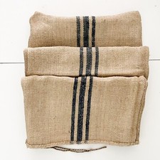 Rare Antique Grain Sack with Navy Blue Stripes, Very Strong Feedsack Fabric BL40