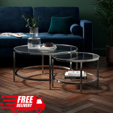 Set of 2 Coffee Nesting Table, Set Sofa Side End Table Living Room Modern Silver