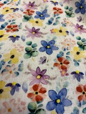 2 Metres Ivory & Multi Floral Printed 100% Cotton double Gauze Fabric