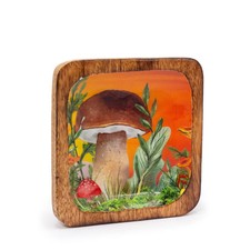 Square Mushroom Design Mango Wood Tray - Sunset - Handmade Fair Trade from India