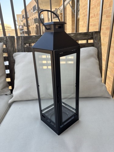 Black metal glass lantern - black,