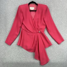 Michael Marcella VTG Barbiecore Size 6 Hot Pink Asymmetric V Neck Top Blouse
