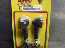 MINI MICRO MOTORCYCLE INDICATORS (LONG) CARBON FIBRE LOOK/ SMOKED LENS 12v  #DD