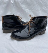 Womens Marco Tozzi Black Patent Lace Up Ankle Boots EU Size 38 / 5