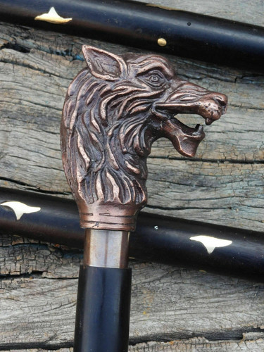 Handmade walking stick wolf - walking,