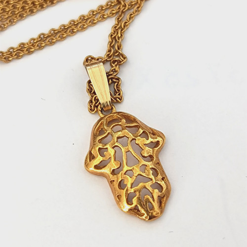 Gold filled hamsa necklace - gold,