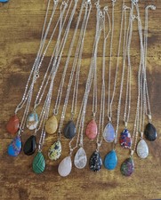 18 Teardrop Gemstone Necklace Crystal Pendant Wholesale Bulk Pendants. Clearance