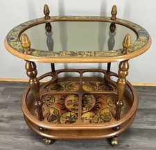 Bar Cart Vintage French Zodiac Drinks Trolley Glass Top Serving Table LOT 4394