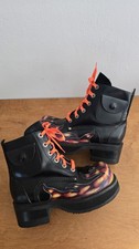 MURO Vintage 1990s WELT BOOTS BLACK LEATHER PLATFORM FLAMES GOTH PUNK SIZE UK 4
