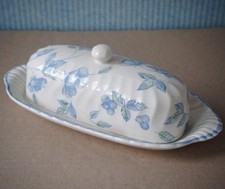 BHS Bristol Blue, Ceramic Covered Butter Dish, White with Blue Flowers, Floral