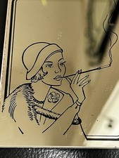 A 1970’s Art Deco Mirror Unframed Flapper Cloche Hat Cigarette Greta Garbo Vibe