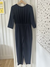 Reiss Crepe Jumpsuit Blue Split Leg Long Sleeve Navy Size U.K. 10 Superb Condt