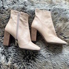 ‘OFFICE’ Block Heel Side Zip Ankle Boots Beige Soft Leather Size EU 40 Unworn.