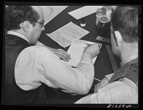 Photo men writing - letters, at