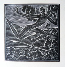 Eric Gill original wood engraving. 'Fuge Delecti Mi' from Canticum Canticorum.
