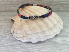 Handmade Liberty Fabric Cord Bracelet + Celtic Knot Tibetan Charm - Blue Multi