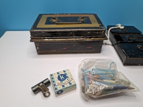 Antique wages cash tin with - wages/cash,