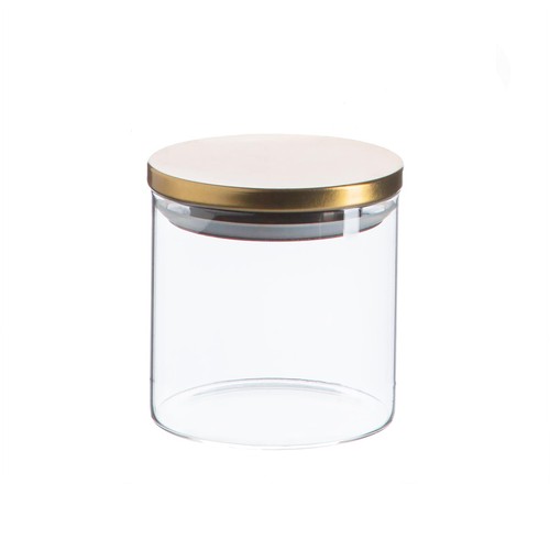 Glass storage jar - with, metal
