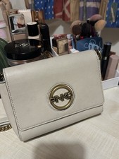 Pinko Scrigno Recycled Leather Shoulder Bag Light Beige