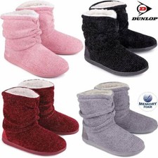 LADIES SLIPPERS WOMEN DUNLOP MEMORY FOAM FUR THERMAL ANKLE BOOTS WARM SHOES SIZE
