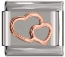 Rose Double Heart Italian Charm Link 9mm Silver Fits All Italian Charms Bracelet