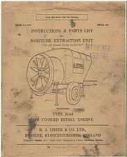 LISTER MOISTURE EXTRACTION UNIT (& HA4 ENGINE) 1966 OWNERS MANUAL & PARTS LIST