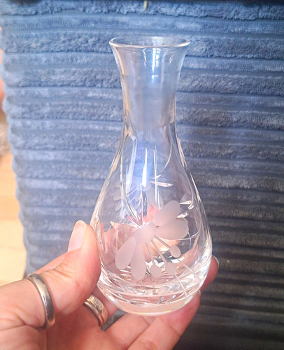 Clear cut glass bud vase - cut,