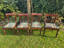 4x Regency Mahogany Dining Chairs: Bar Back, William Morris Fabric. Delivery