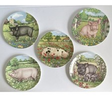 ROYAL DOULTON PIGS IN BLOOM PLATES x5 DAISY ROSIE POPPY HAREBELL BUTTERCUP PIG